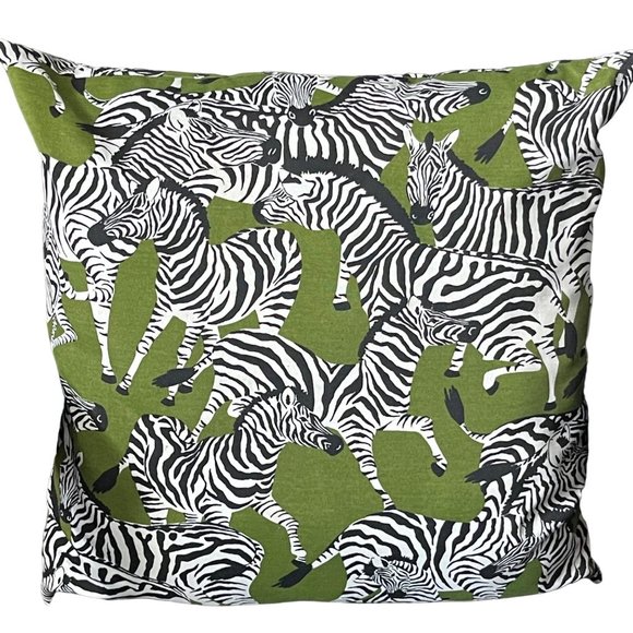 Zebra Animal Pattern Black and White Green Background Accent Pillow 22.5 x 22.5 - Picture 1 of 2
